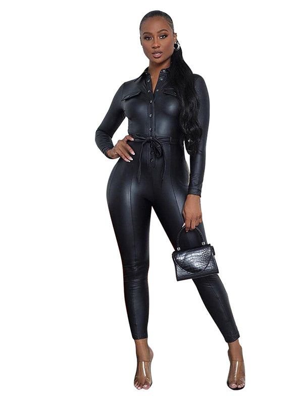 Women Long Sleeve Vinly Jumpsuit