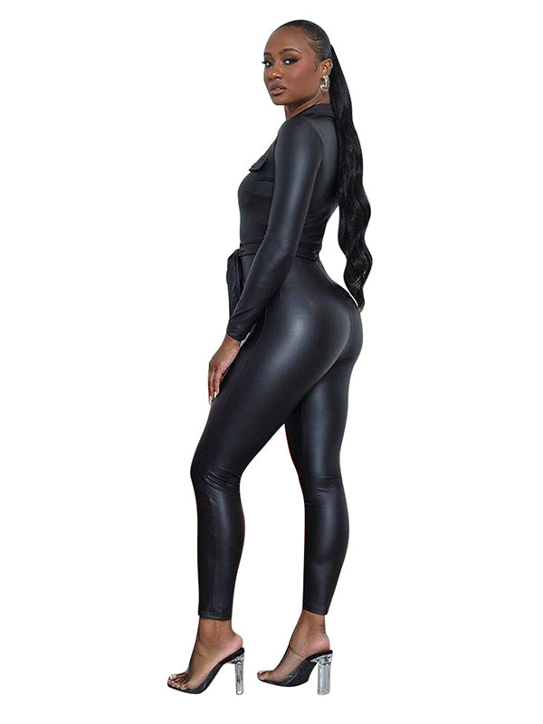 Women Long Sleeve Vinly Jumpsuit