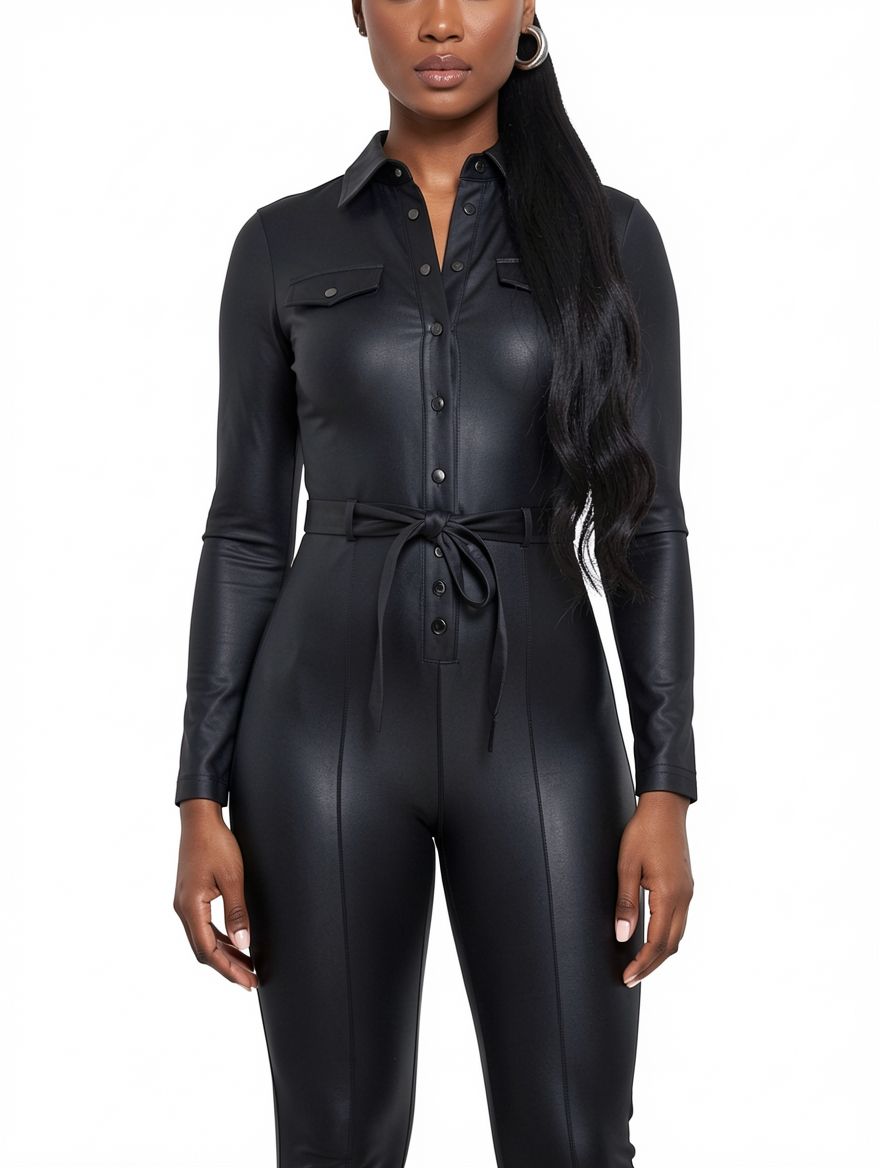 Women Long Sleeve Vinly Jumpsuit