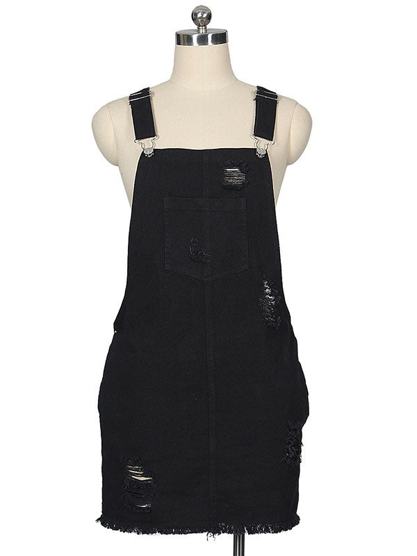 Women Distressed Denim Overall Mini Dress