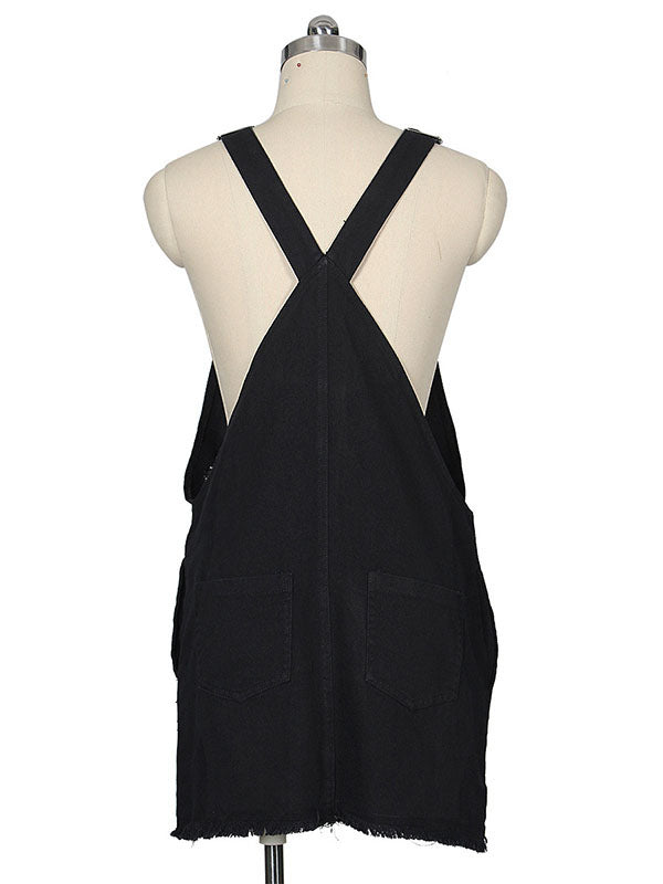 Women Distressed Denim Overall Mini Dress