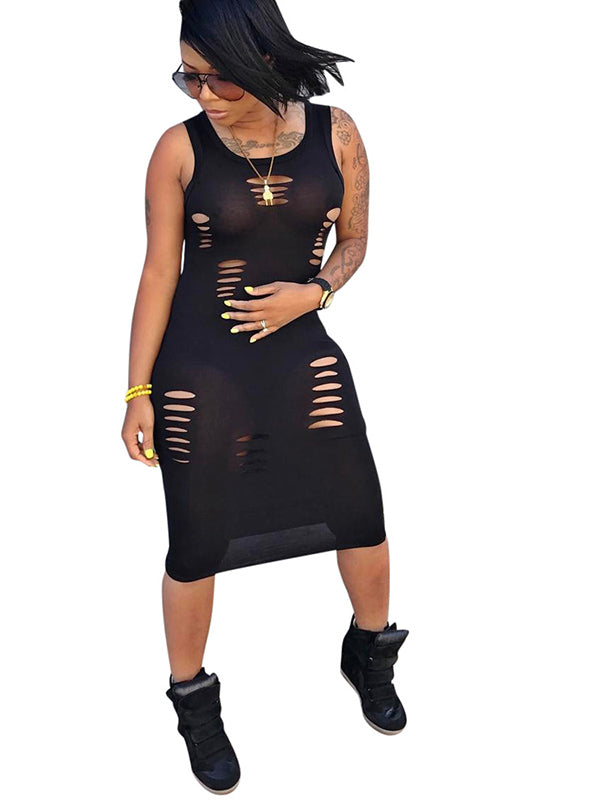 Distressed Cut-Out Sleeveless Midi Dress