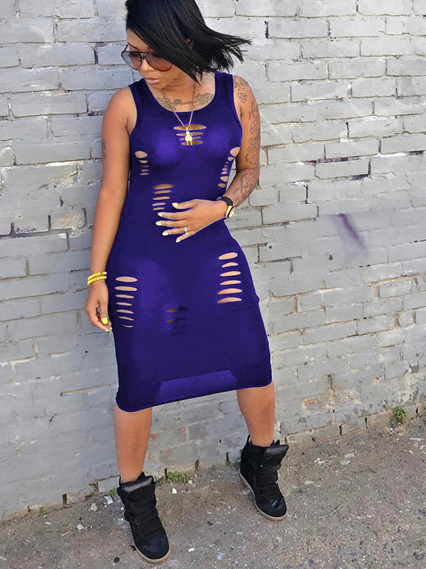 Distressed Cut-Out Sleeveless Midi Dress