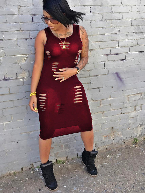 Distressed Cut-Out Sleeveless Midi Dress
