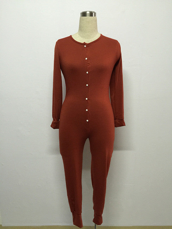 Women Sexy V-neck Bodycon Jumpsuit Button Up