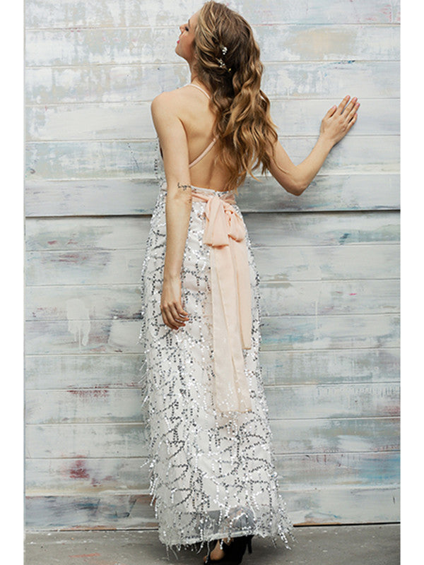 White Bohemian V Neck Sleeveless Dress