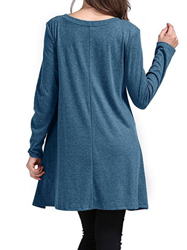 Women Long Sleeve Loose Lace Hem T-Shirt Dress