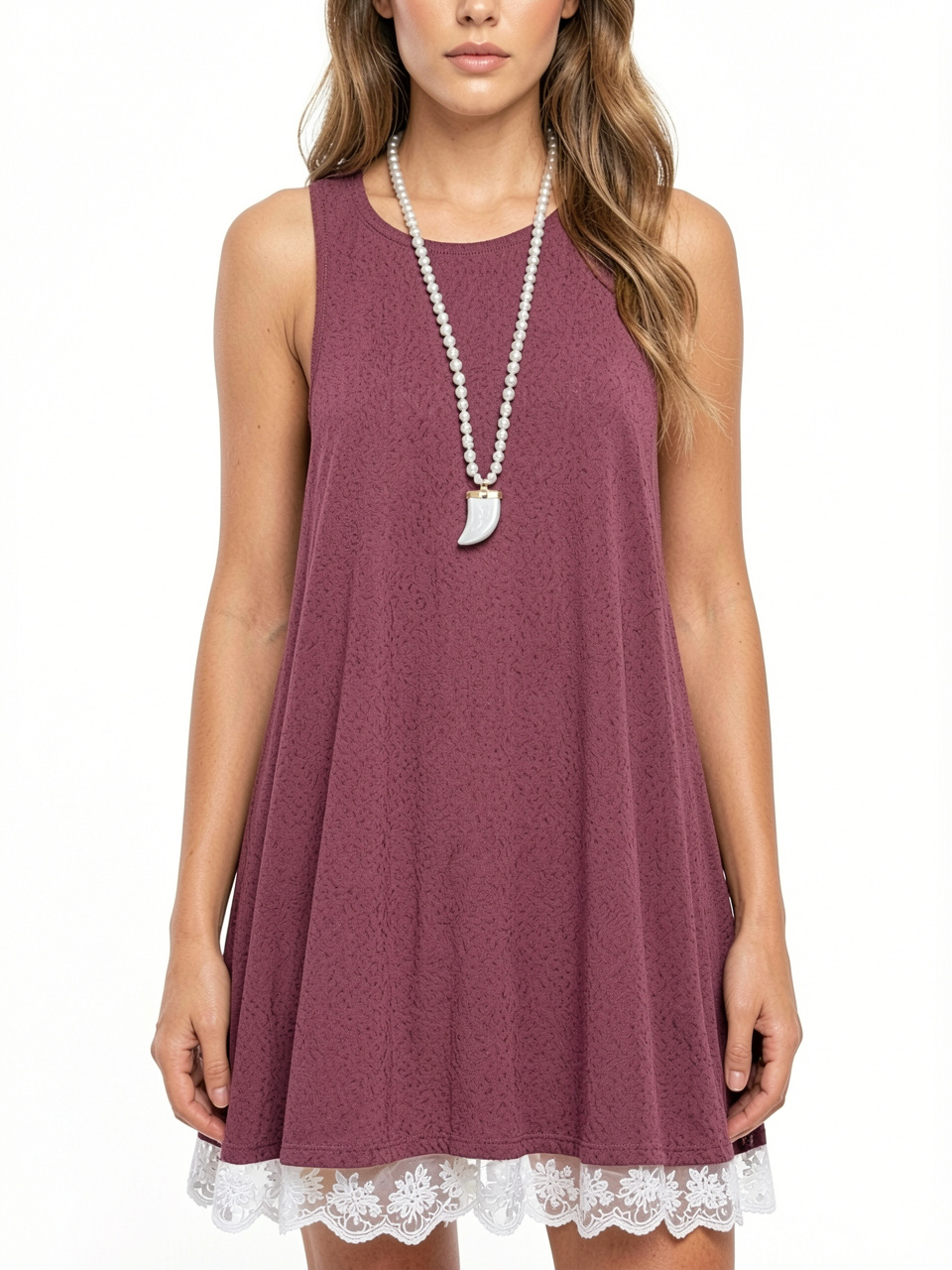 Women Sleeveless Loose Lace Hem Casual Dress