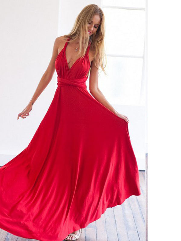 Sleeveless Backless V Neck Maxi Evening Dress