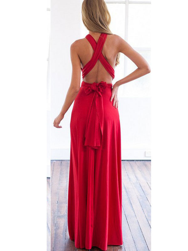Sleeveless Backless V Neck Maxi Evening Dress