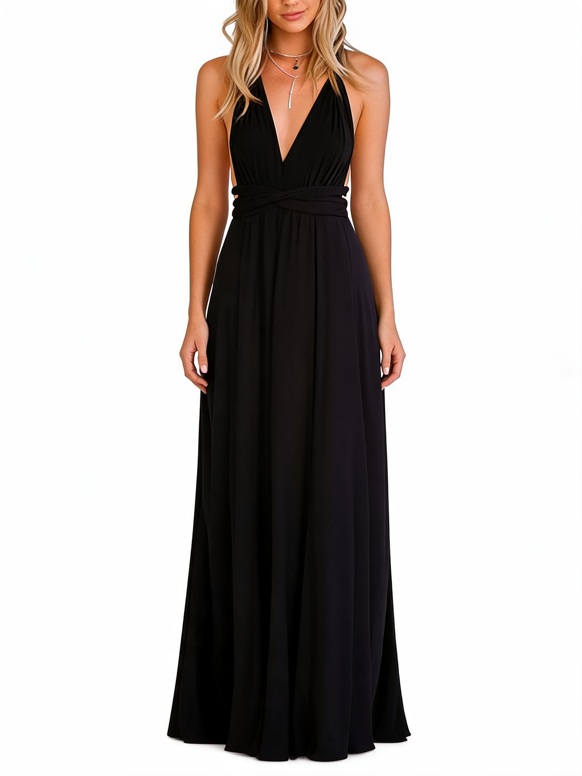Sleeveless Backless V Neck Maxi Evening Dress