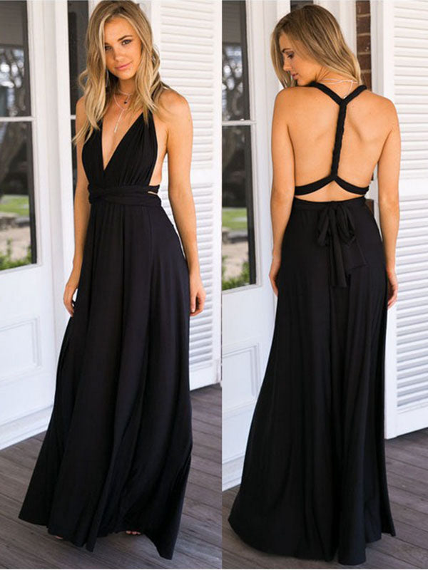 Sleeveless Backless V Neck Maxi Evening Dress