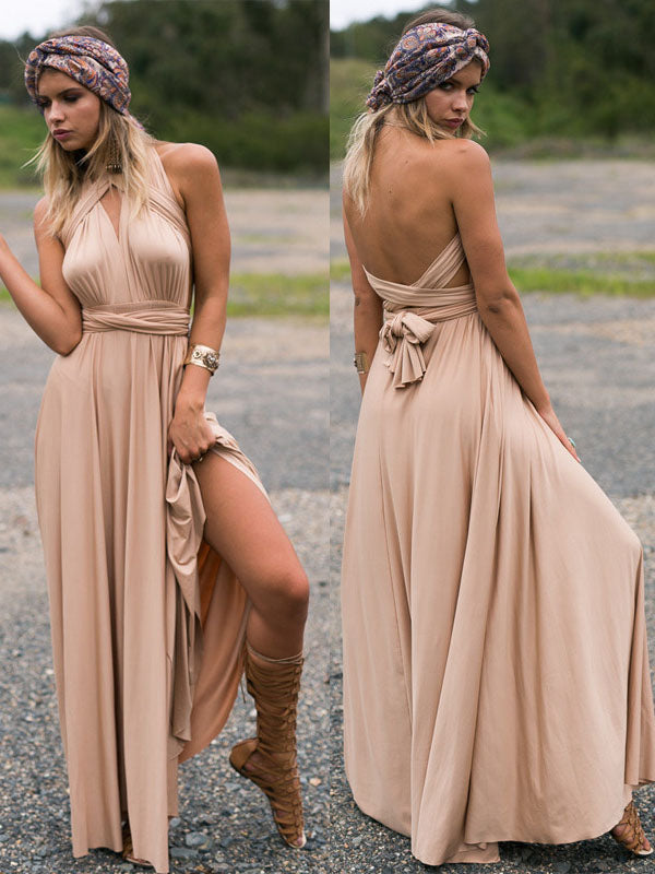 Sleeveless Backless V Neck Maxi Evening Dress