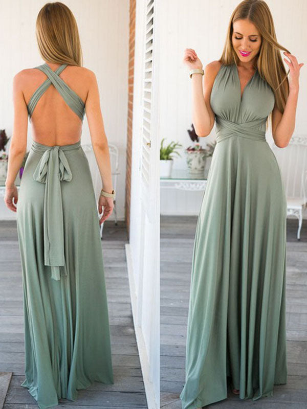 Sleeveless Backless V Neck Maxi Evening Dress