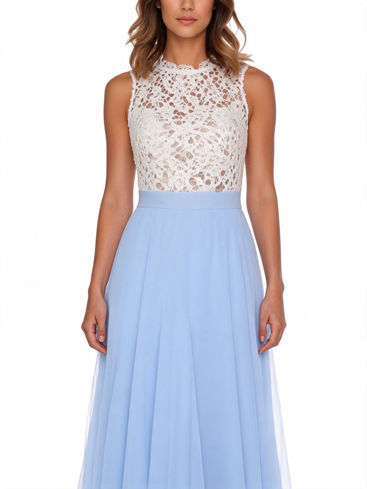 Lace Bodice Chiffon Sleeveless Maxi Dress
