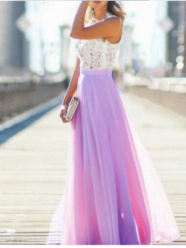 Lace Bodice Chiffon Sleeveless Maxi Dress