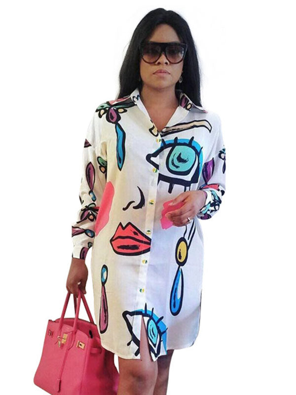 Casual Button Down Printed Shirt Mini Dress