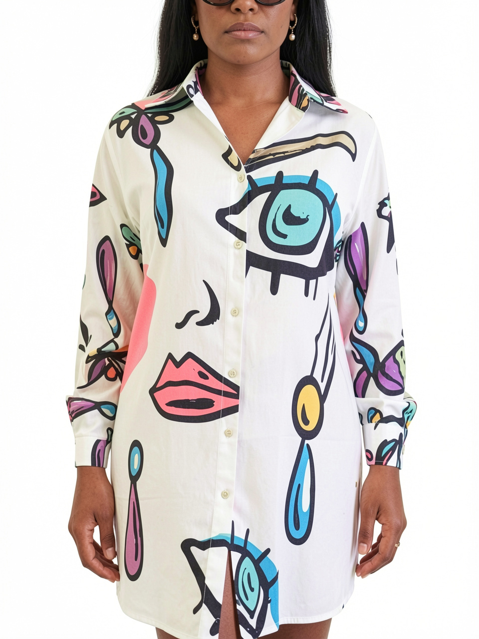Casual Button Down Printed Shirt Mini Dress