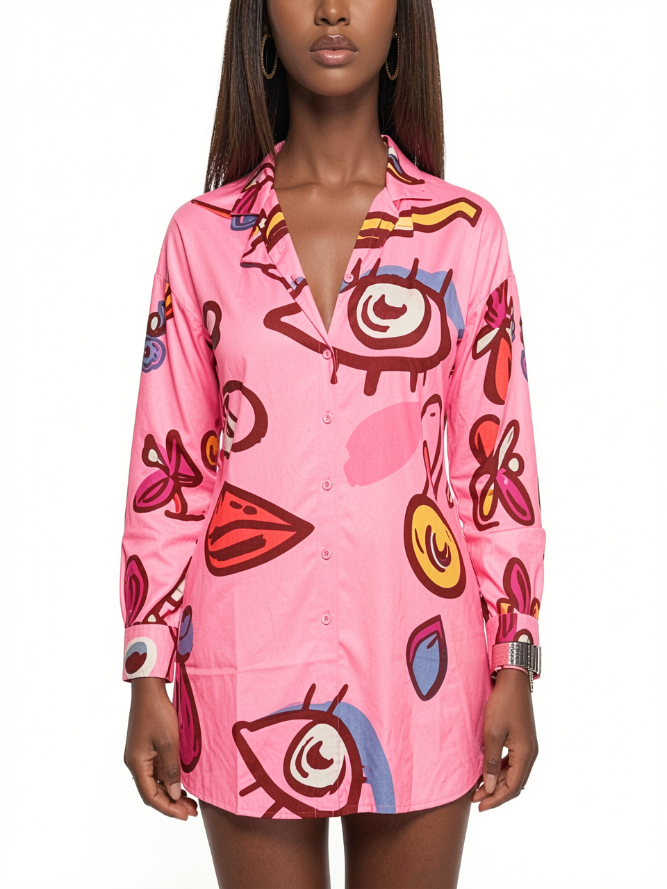 Casual Button Down Printed Shirt Mini Dress