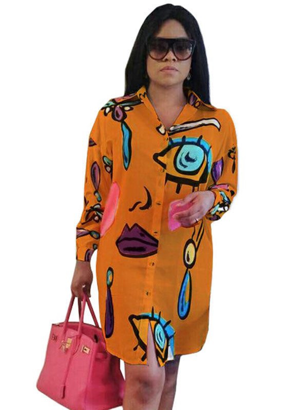Casual Button Down Printed Shirt Mini Dress