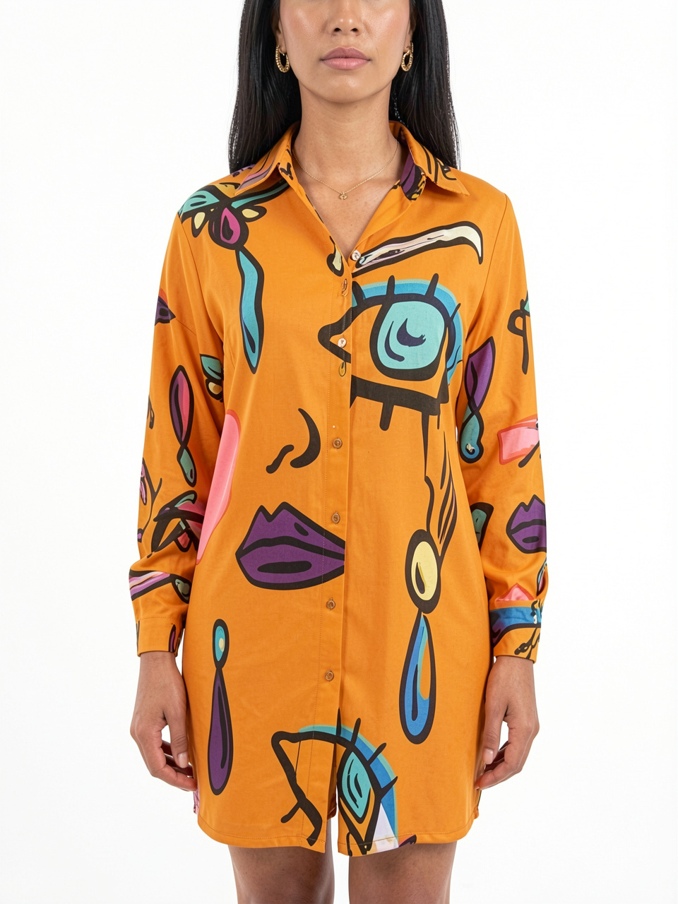 Casual Button Down Printed Shirt Mini Dress