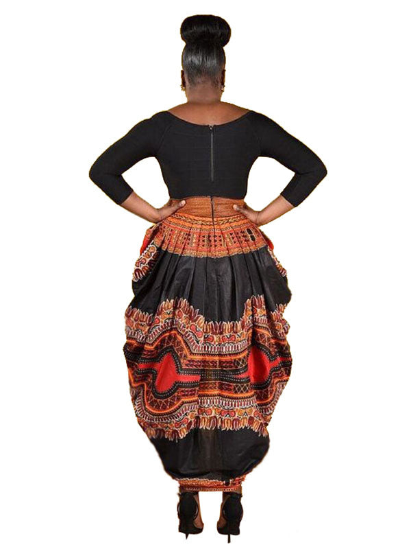 Women Retro African Pattern Long Sleeve Midi Dress