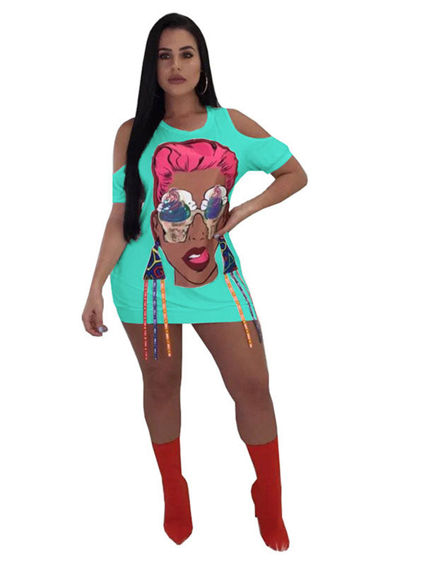Fashion Print Casual Mini T-Shirt Dress