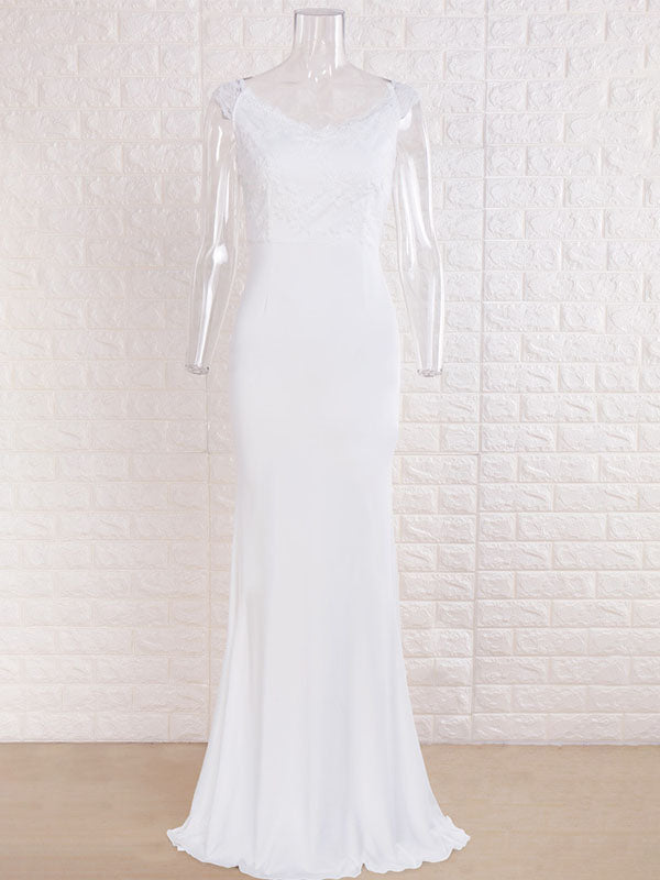 Mermaid Lace Off Shoulder V Neck Evening Dress