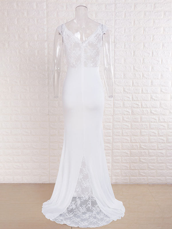 Mermaid Lace Off Shoulder V Neck Evening Dress