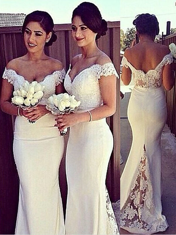 Mermaid Lace Off Shoulder V Neck Evening Dress