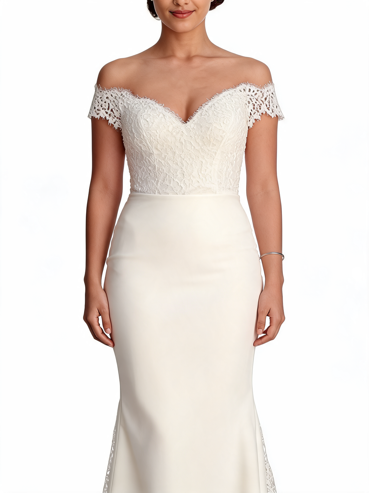Mermaid Lace Off Shoulder V Neck Evening Dress