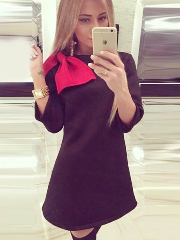 Bow Shoulder Long Sleeve Shift Dress
