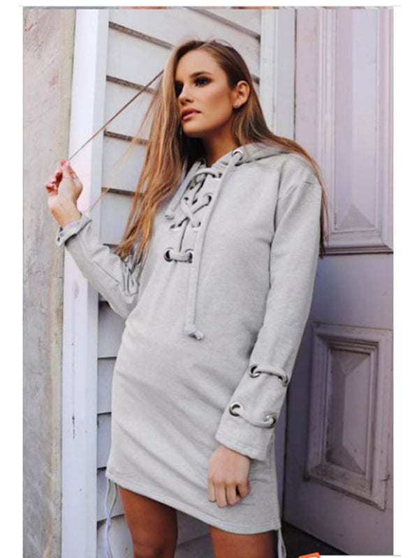 Lace-Up Hoodie Sweatshirt Dress