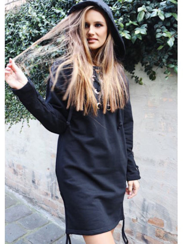 Lace-Up Hoodie Sweatshirt Dress
