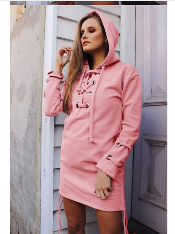 Lace-Up Hoodie Sweatshirt Dress