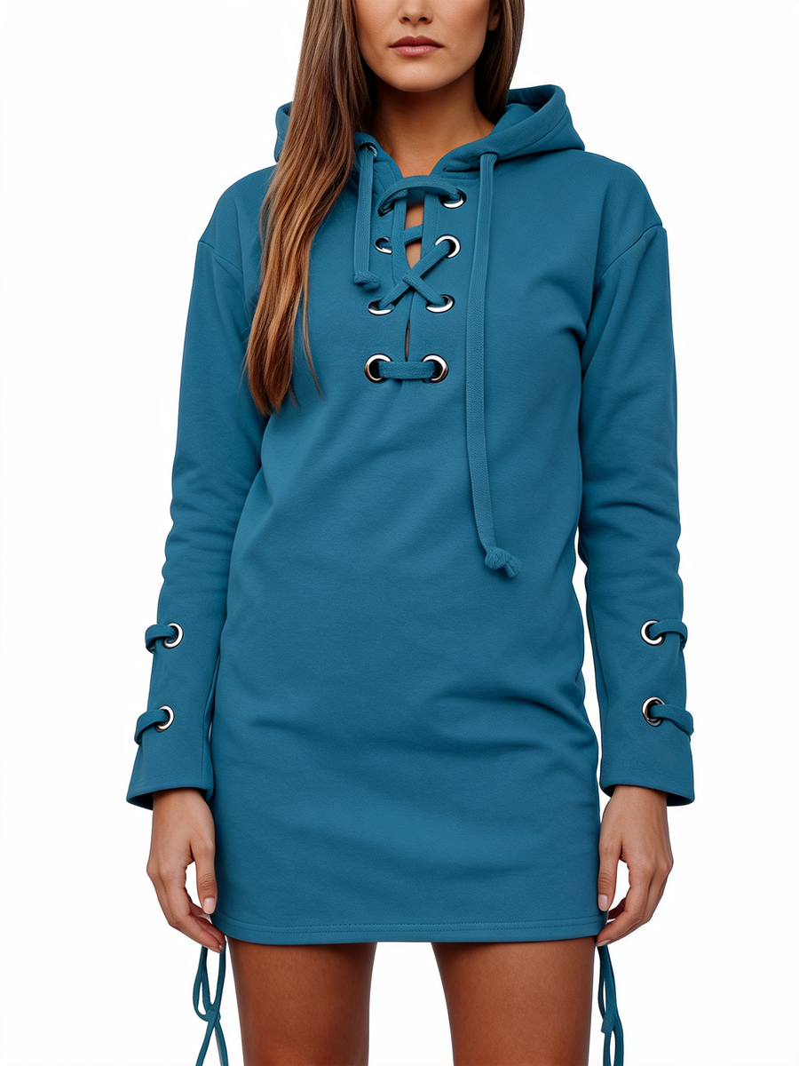 Lace-Up Hoodie Sweatshirt Dress