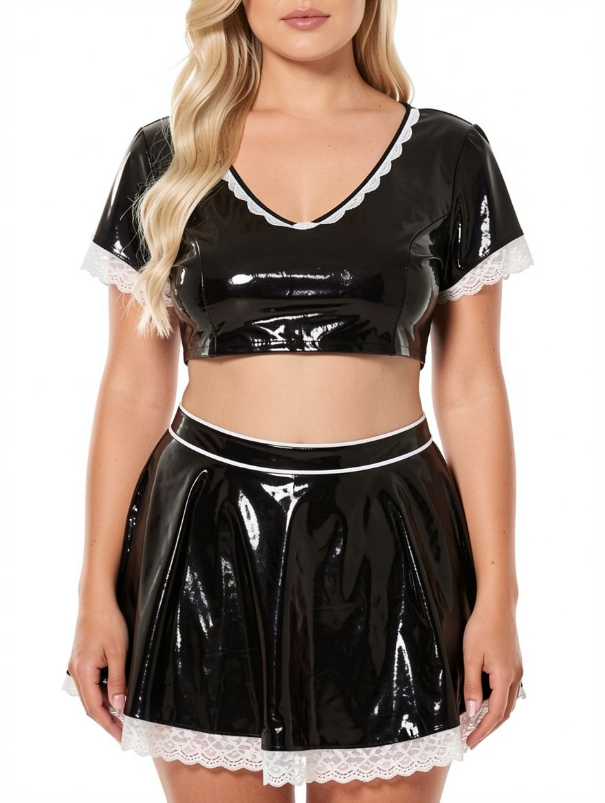 Women Plus Size French Maid Vinyl Lingerie
