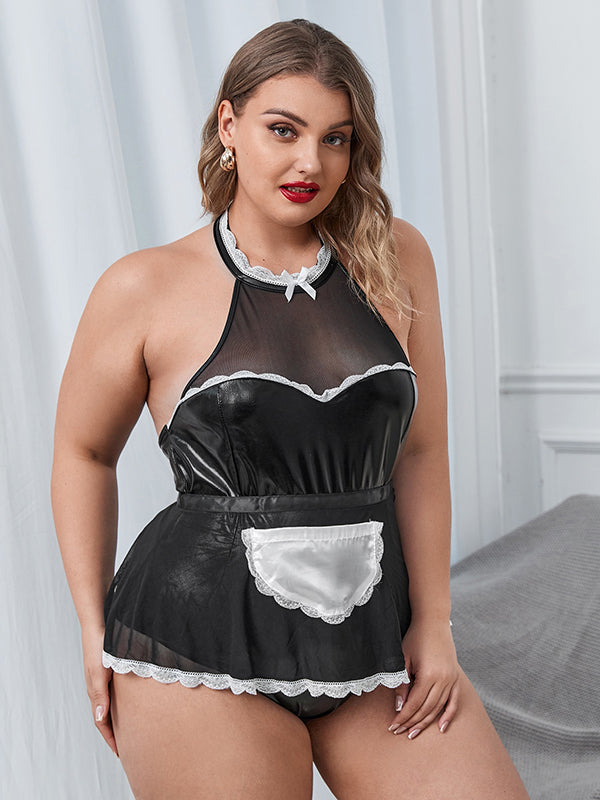 Women Plus Size French Maid Vinyl Teddy
